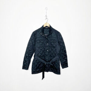 J. MCLAUGHLIN Slayton Quilted Belted Jacket Black zip insultated barn womens S
